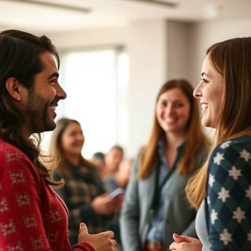 Participantes en un taller de oratoria para principiantes, riendo y practicando sus discursos.